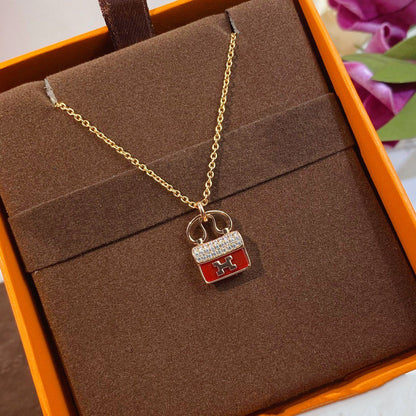[moco jewelrys]CONSTANCE RED PEDANT PINK GOLD NECKLACE