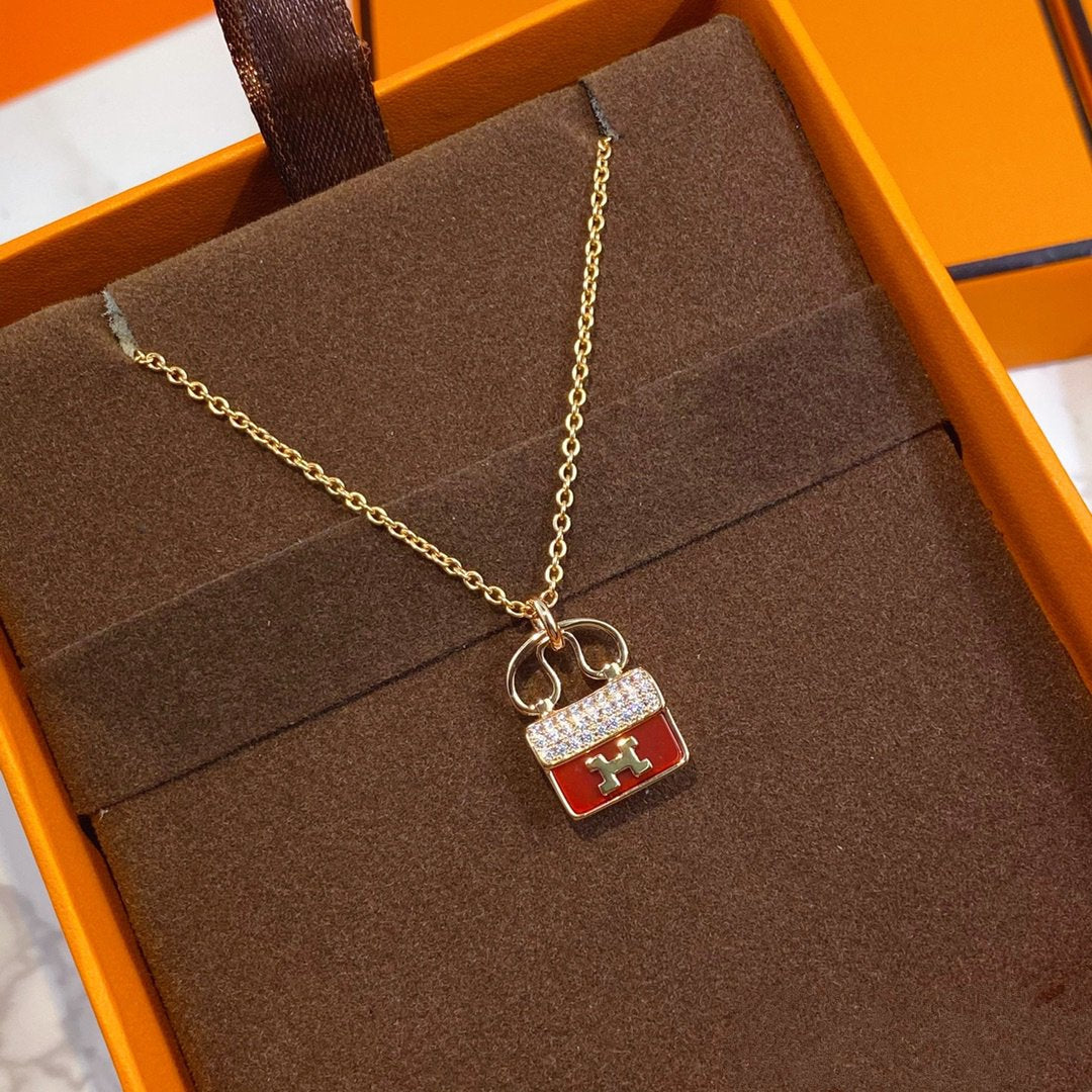 [moco jewelrys]CONSTANCE RED PEDANT PINK GOLD NECKLACE
