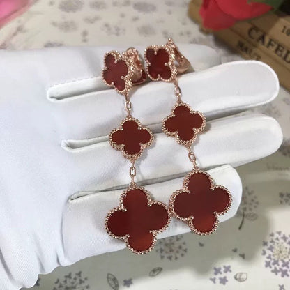 [moco jewelrys]CLOVER 3 MOTIF CARNELIAN DROP EARRINGS