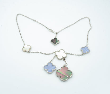 [moco jewelrys]CLOVER MOP CHALCEDONY NECKLACE SILVER 6 MOTIF