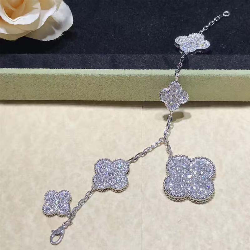 [moco jewelrys]CLOVER 6 MOTIFS SILVER DIAMOND BRACELET
