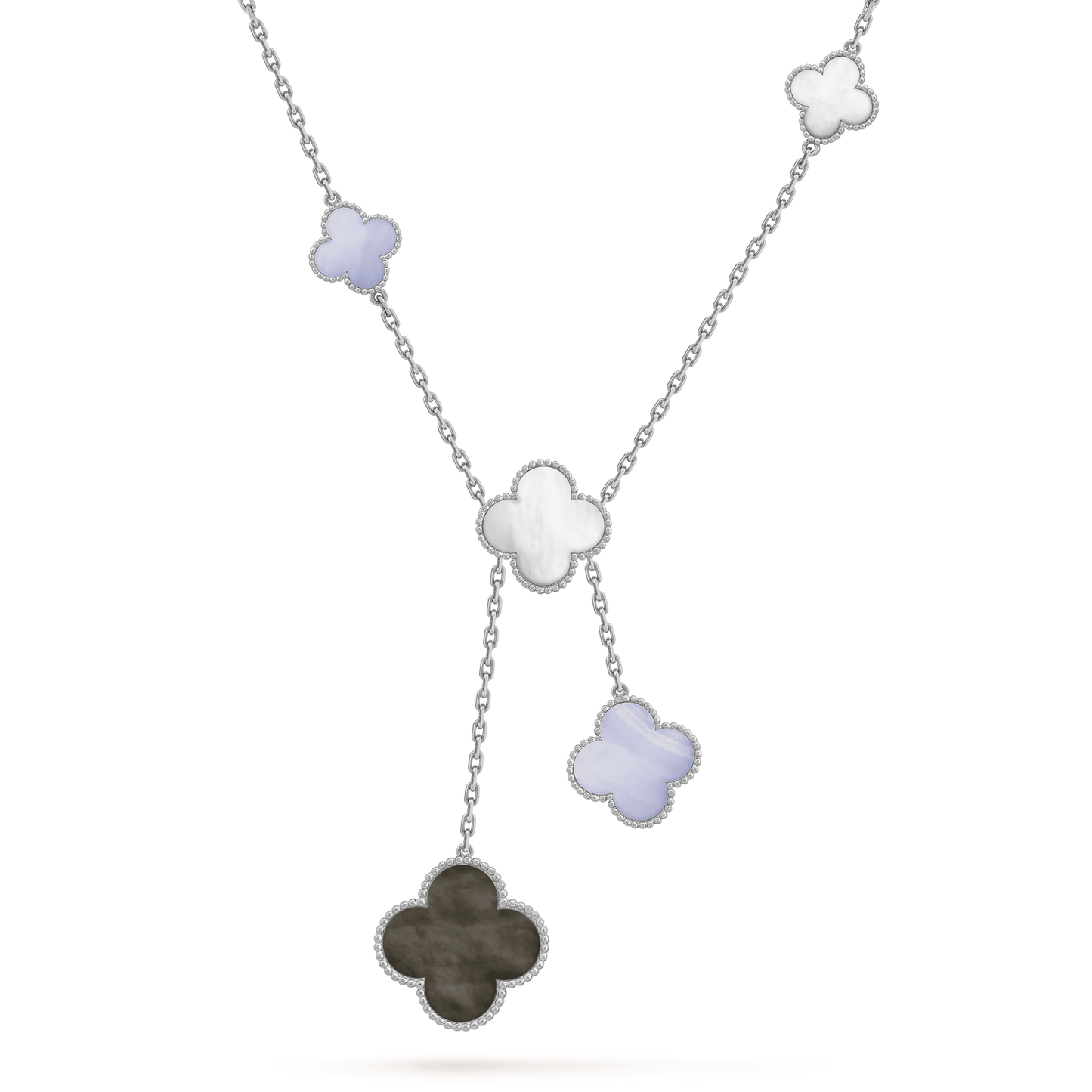 [moco jewelrys]CLOVER MOP CHALCEDONY NECKLACE SILVER 6 MOTIF