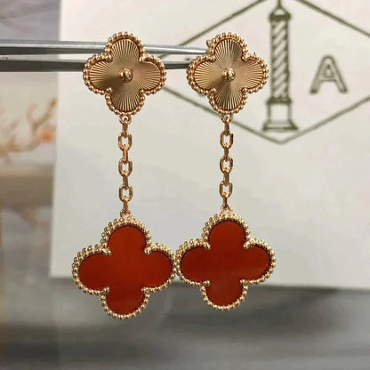 [moco jewelrys]CLOVER 2 MOTIF  LASER CARNELIAN EARRINGS