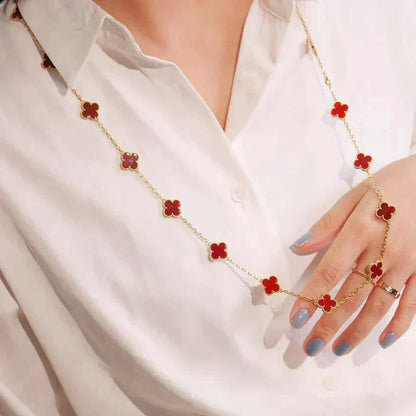 [moco jewelrys]CLOVER 20 MOTIFS CARNELIAN NECKLACE