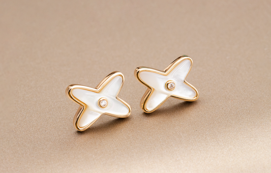 [moco jewelrys]JEUX DE WHITE MOP PINK GOLD DIAMOND EARRINGS