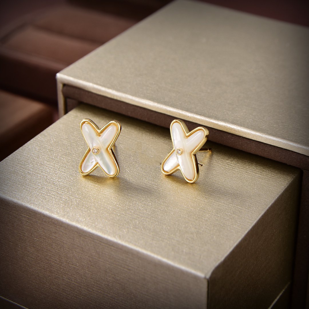 [moco jewelrys]JEUX DE WHITE MOP GOLD DIAMOND EARRINGS
