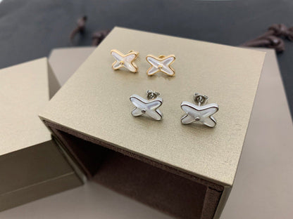 [moco jewelrys]JEUX DE WHITE MOP SILVER DIAMOND EARRINGS