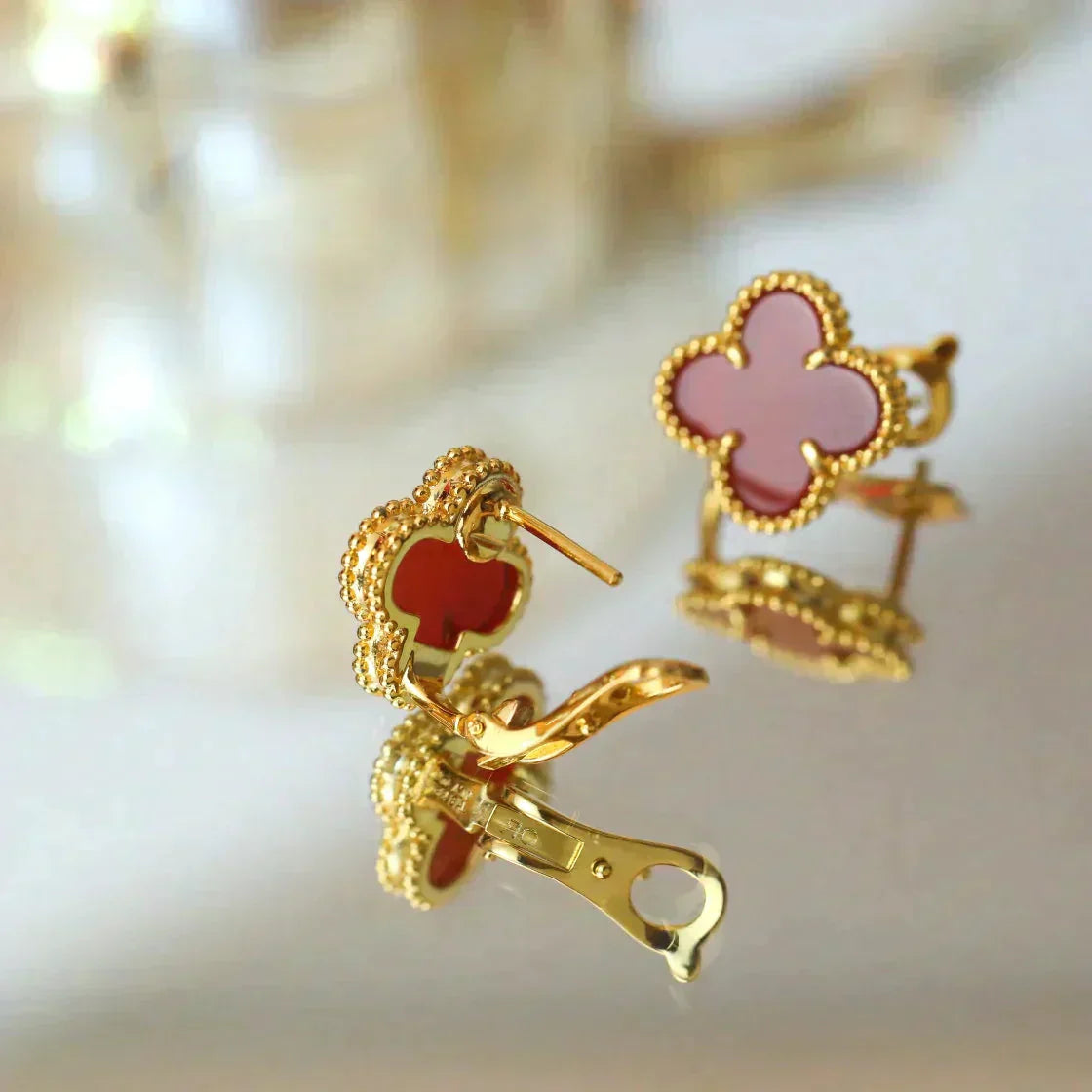 [moco jewelrys]CLOVER MEDIUM 1 MOTIFS CARNELIAN  EARRINGS