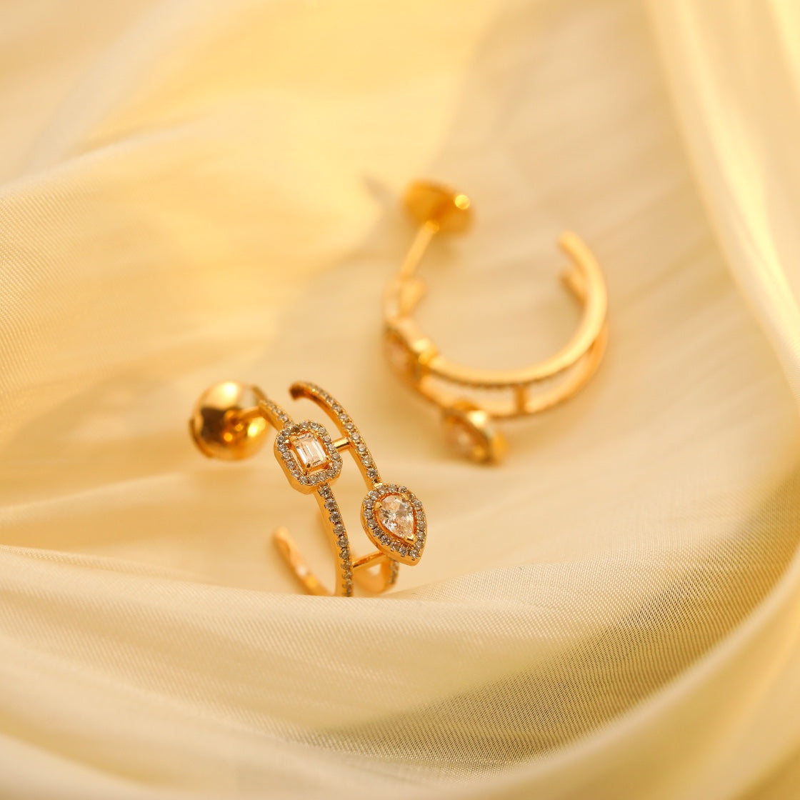 [moco jewelrys ]CREOLES MY TWIN 2 RANGS SILVER DIAMOND EARRINGS