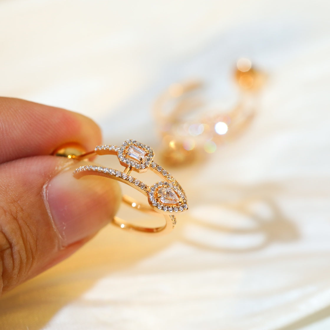 [moco jewelrys ]CREOLES MY TWIN 2 RANGS SILVER DIAMOND EARRINGS