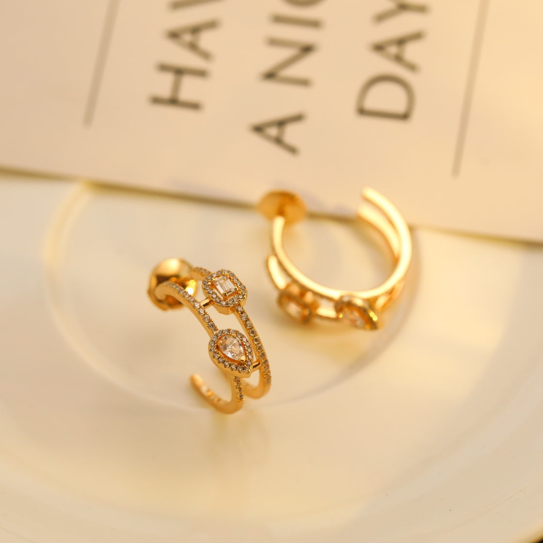 [moco jewelrys ]CREOLES MY TWIN 2 RANGS SILVER DIAMOND EARRINGS