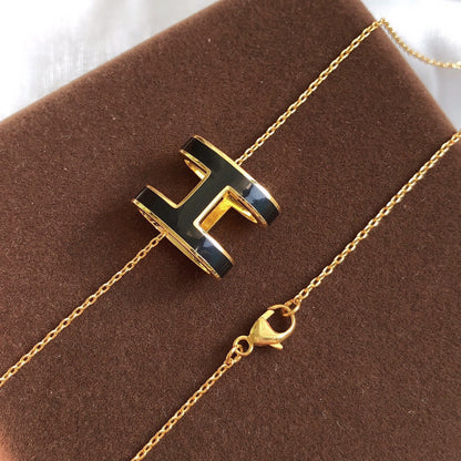 [moco jewelrys]HM CLIC BLACK ENAMEL GOLD NECKLACE