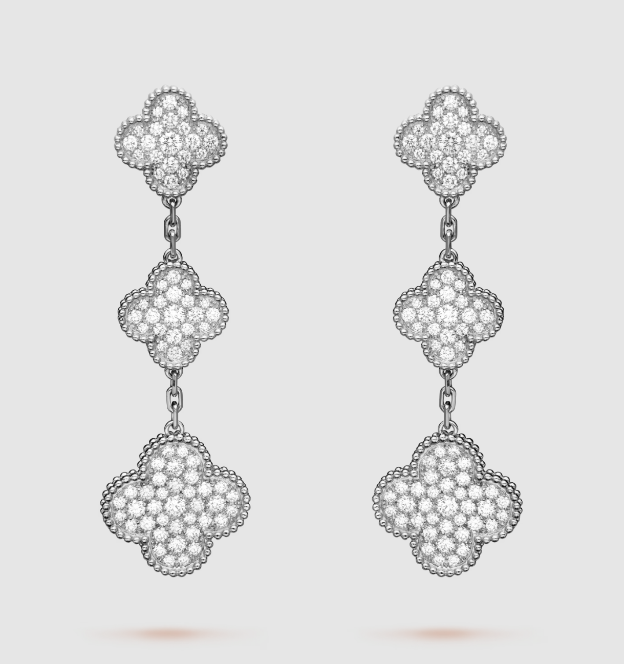 [moco jewelrys]CLOVER 3 MOTIF DIAMOND SILVER DROP EARRINGS
