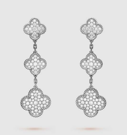 [moco jewelrys]CLOVER 3 MOTIF DIAMOND SILVER DROP EARRINGS