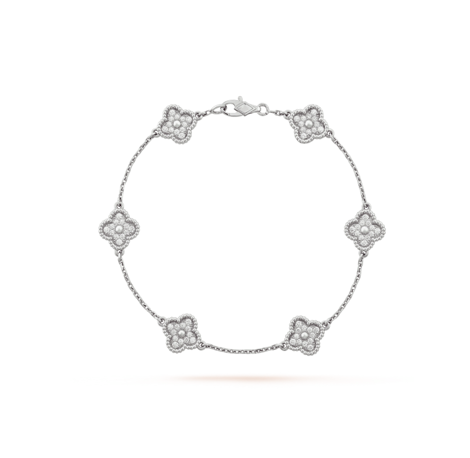 [moco jewelrys]CLOVER 6 MOTIF SILVER DIAMOND BRACELET