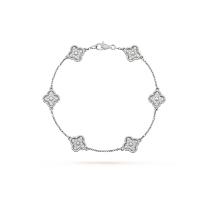 [moco jewelrys]CLOVER 6 MOTIF SILVER DIAMOND BRACELET