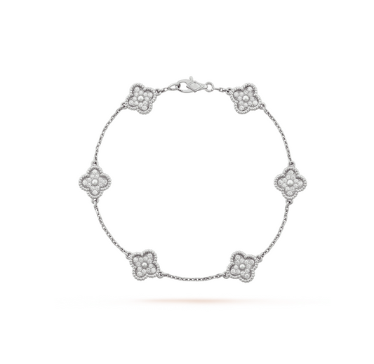 [moco jewelrys]CLOVER 6 MOTIF SILVER DIAMOND BRACELET
