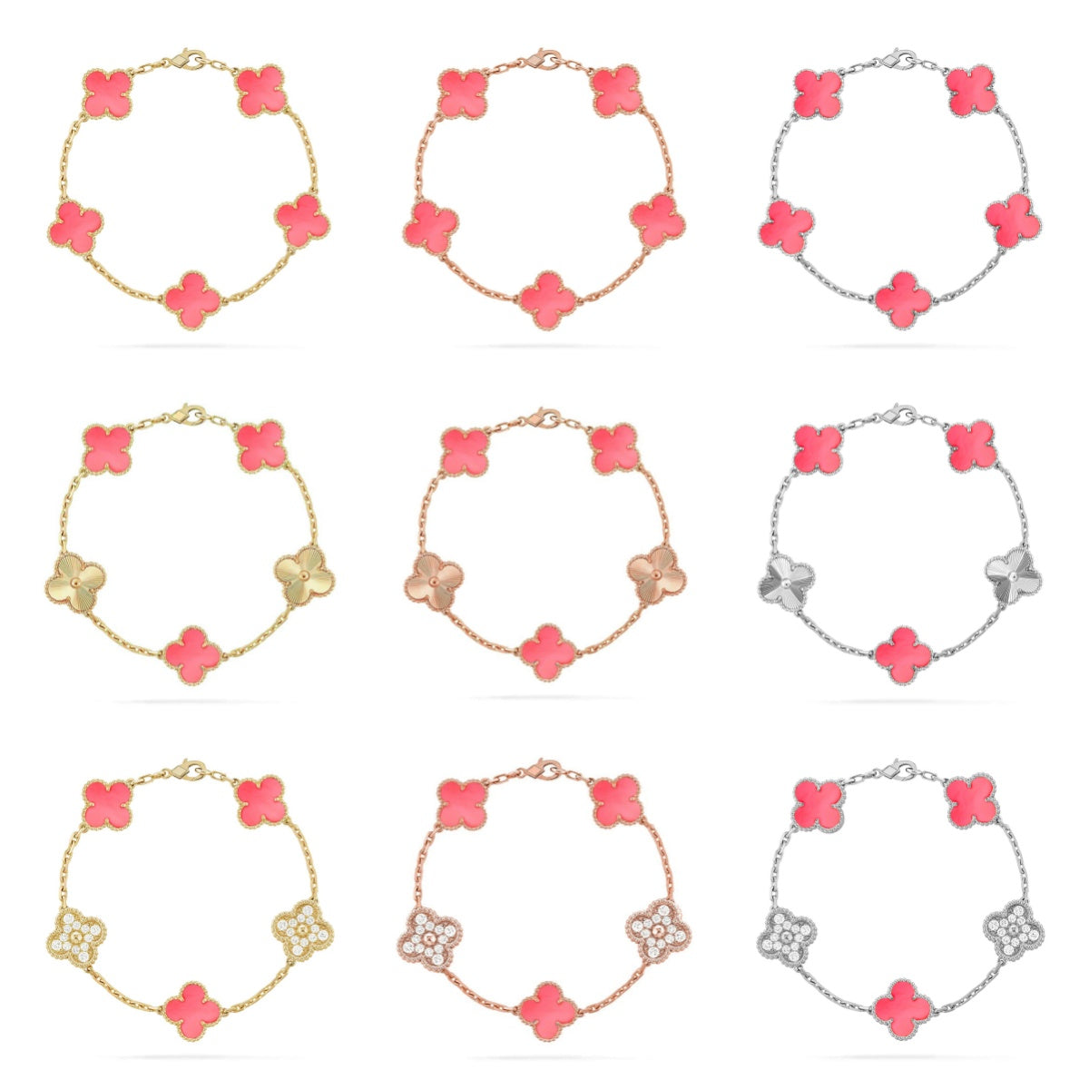 [Moco jewelrys] CLOVER 5 MOTIFS  PINK MOP BRACELET COLLECTION