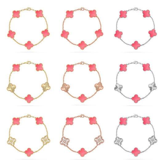 [Moco jewelrys] CLOVER 5 MOTIFS  PINK MOP BRACELET COLLECTION