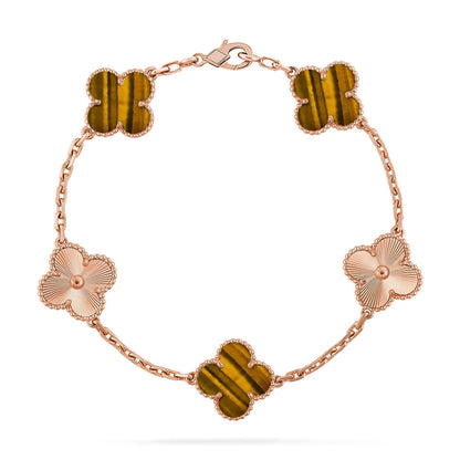 [Moco jewelrys] CLOVER 5 MOTIFS TIGER EYE BRACELET COLLECTION