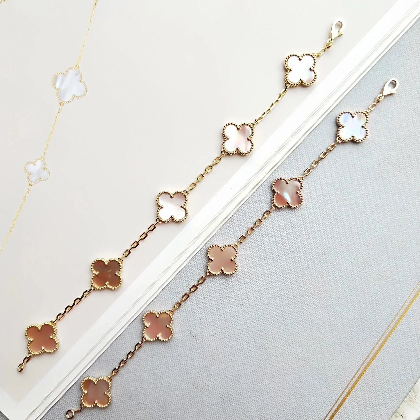 [Moco jewelrys] CLOVER 5 MOTIFS  PINK MOP BRACELET COLLECTION