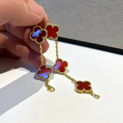 [Moco jewelrys] CLOVER 5 MOTIF RED CORNELIAN BRACELET COLLECTION