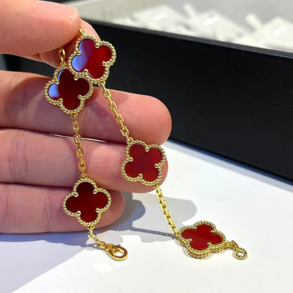 [Moco jewelrys] CLOVER 5 MOTIF RED CORNELIAN BRACELET COLLECTION