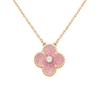 [moco jewelrys]CLOVER 15MM DIAMOND RHODONITE NECKLACE