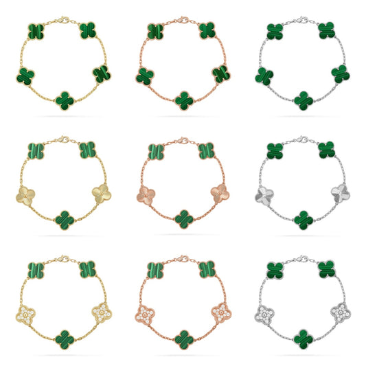 [Moco jewelrys] CLOVER 5 MOTIF MALACHITE BRACELET COLLECTION