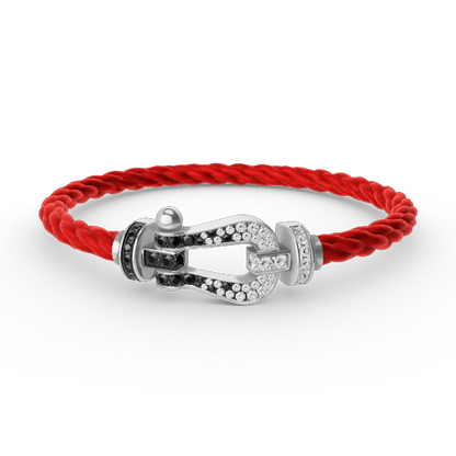 [moco jewelrys]FORCE LARGE HORSESHOE BLACK WHITE DIAMOND BRACELET SILVER