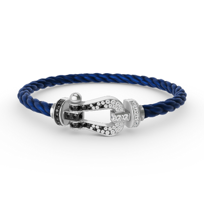 [moco jewelrys]FORCE LARGE HORSESHOE BLACK WHITE DIAMOND BRACELET SILVER