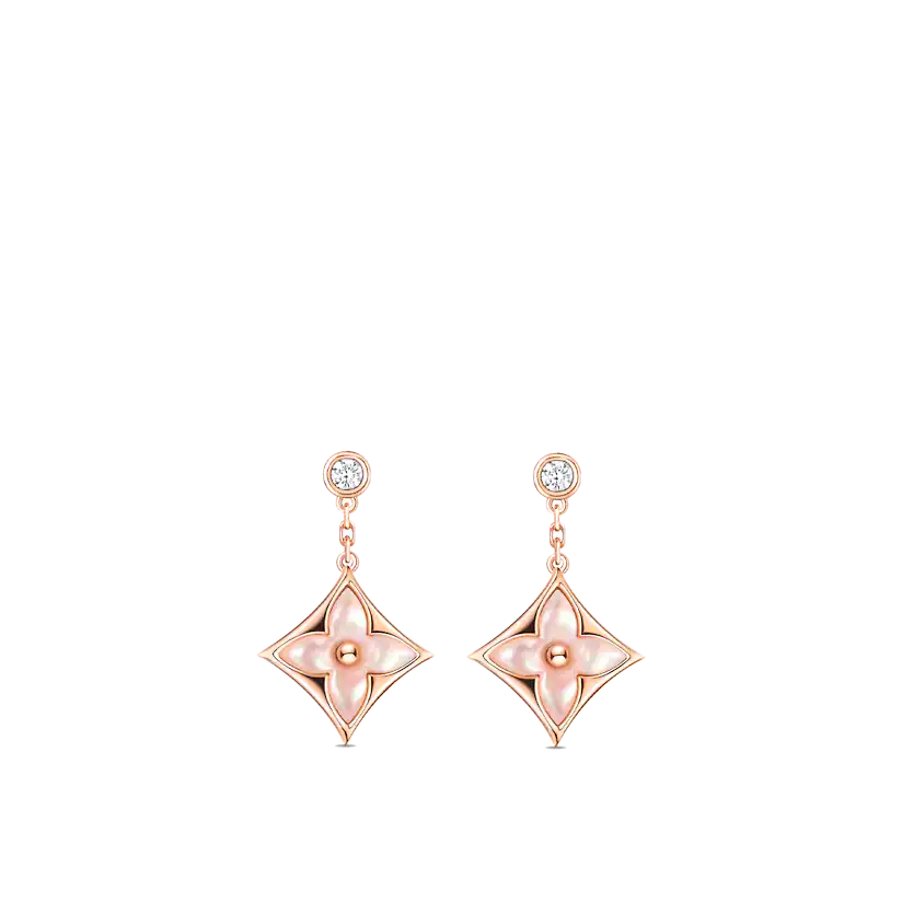[moco jewelrys]DOUBLE STAR PINK GOLD MOP DROP EARRINGS