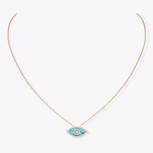 [moco jewelrys]Lucky Eye Diamond Necklace in Rose Gold and Turquoise