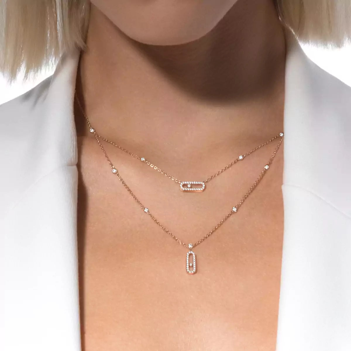 [moco jewelrys ]2 Rows Rose Gold Diamond Pave_ Necklace Move Uno