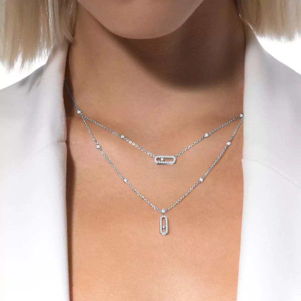 [moco jewelrys ]2 Rows Rose Gold Diamond Pave_ Necklace Move Uno