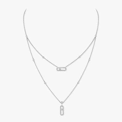 [moco jewelrys ]2 Rows Rose Gold Diamond Pave_ Necklace Move Uno
