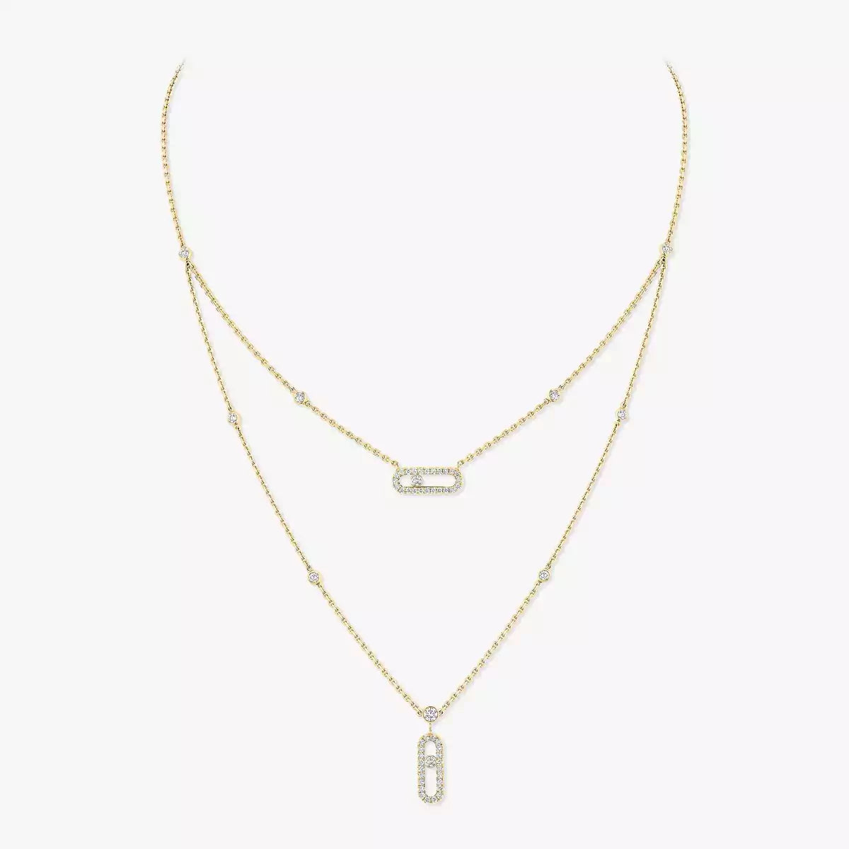 [moco jewelrys ]2 Rows Rose Gold Diamond Pave_ Necklace Move Uno