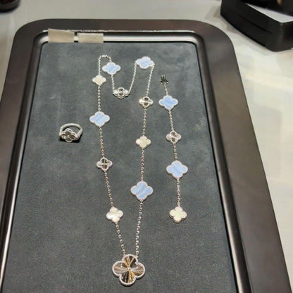 [Moco jewelrys]DETACHABLE CLOVER 15(11+4) FLOWER SILVER NECKLACE SET