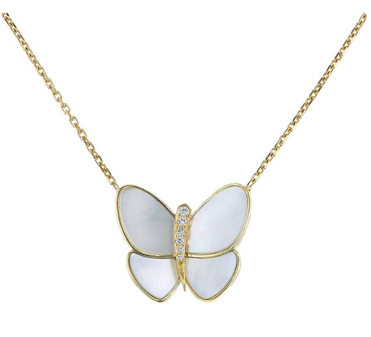 [moco jewelrys]BUTTERFLY GOLD MOP DIAMOND NECKLACE