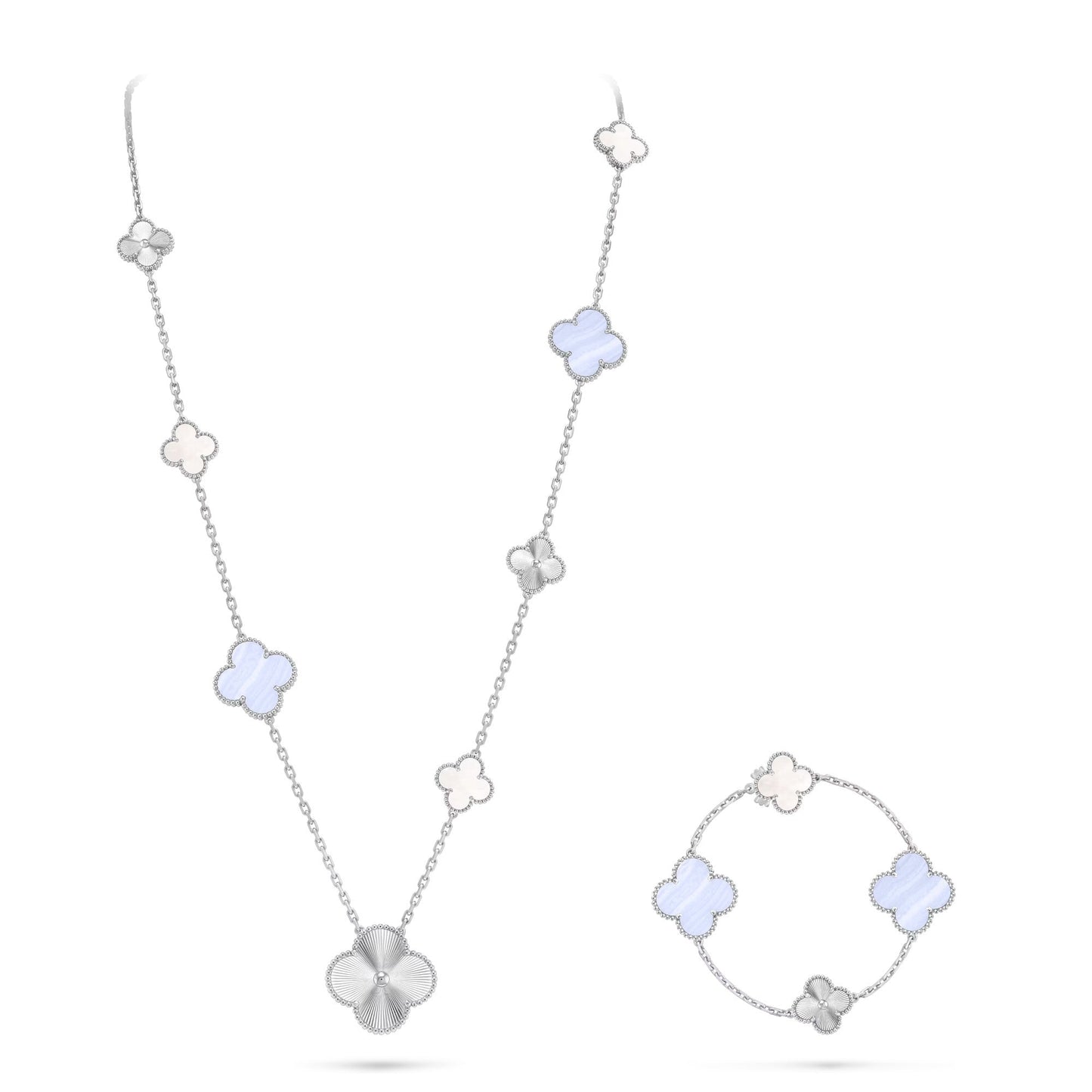 [Moco jewelrys]DETACHABLE CLOVER 15(11+4) FLOWER SILVER NECKLACE SET