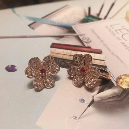[moco jewelrys]FRIVOLE PINK GOLD FLOWER DIAMOND EARRINGS