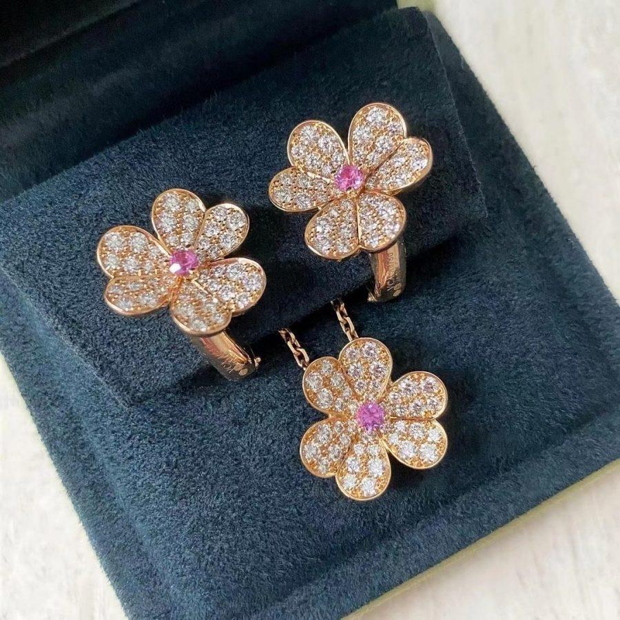 [moco jewelrys]FRIVOLE PINK GOLD FLOWER DIAMOND EARRINGS