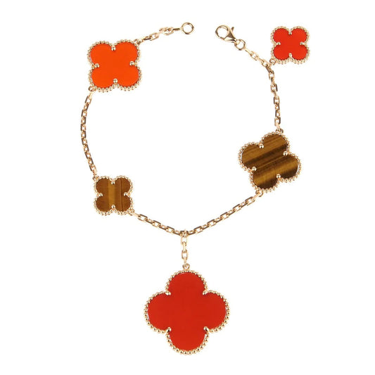 [moco jewelrys]CLOVER BRACELET 5 MOTIFS CARNELIAN TIGER EYE