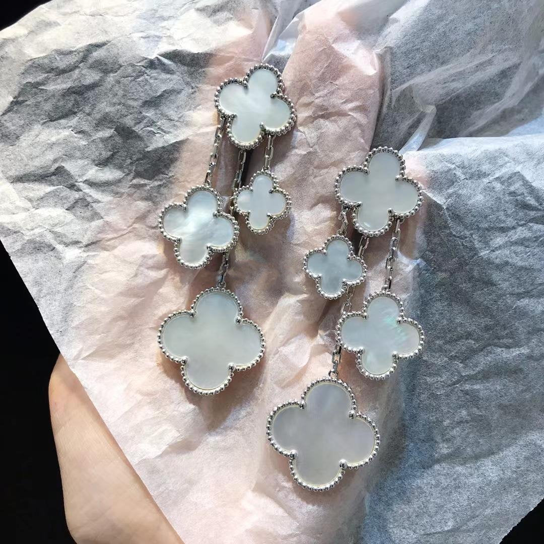 [moco jewelrys]CLOVER EARRINGS WHITE MOP 4 MOTIFS SILVER