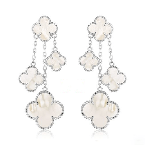 [moco jewelrys]CLOVER EARRINGS WHITE MOP 4 MOTIFS SILVER
