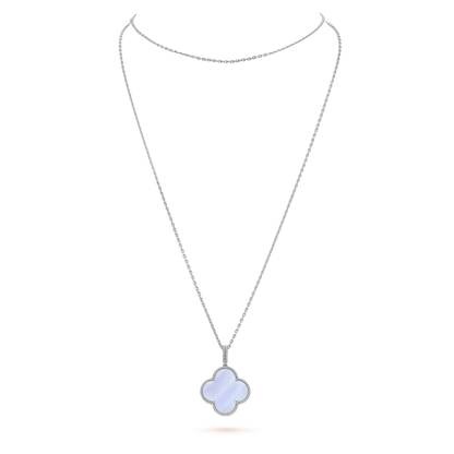 [moco jewelrys]CLOVER SILVER CHALCEDONY BIG CLOVER NECKLACE