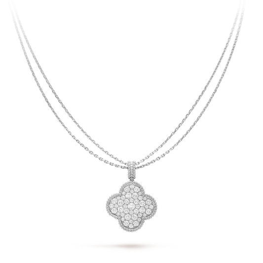[moco jewelrys]CLOVER 25MM SILVER FULL DIAMOND BIG CLOVER NECKLACE