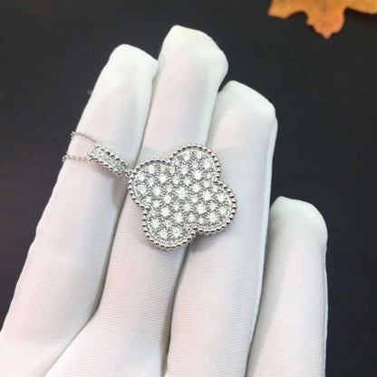 [moco jewelrys]CLOVER 25MM SILVER FULL DIAMOND BIG CLOVER NECKLACE