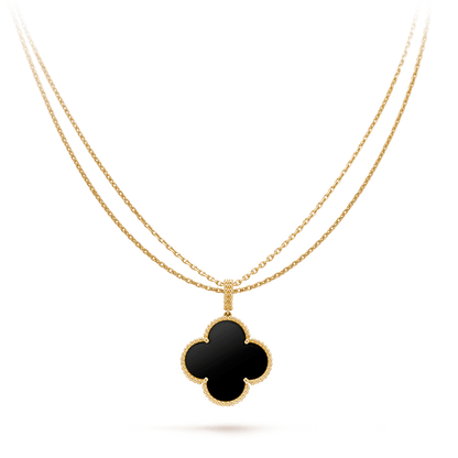 [moco jewelrys]CLOVER 25MM GOLD ONYX BIG CLOVER NECKLACE