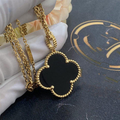 [moco jewelrys]CLOVER 25MM GOLD ONYX BIG CLOVER NECKLACE